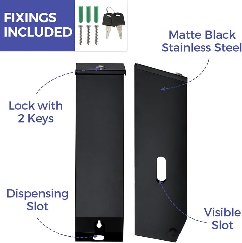 stardrix Triple Roll Commercial Toilet Paper Dispenser, 3 Roll Heavy Duty Stainless Steel Industrial Tissue Holder Wall Mount with Key Lock, Matte Black - Image 3